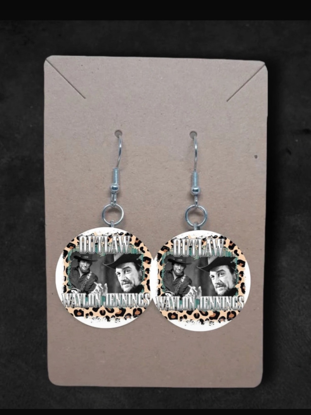 Waylon Jennings unique outlaw country music 1 inch dangle earrings